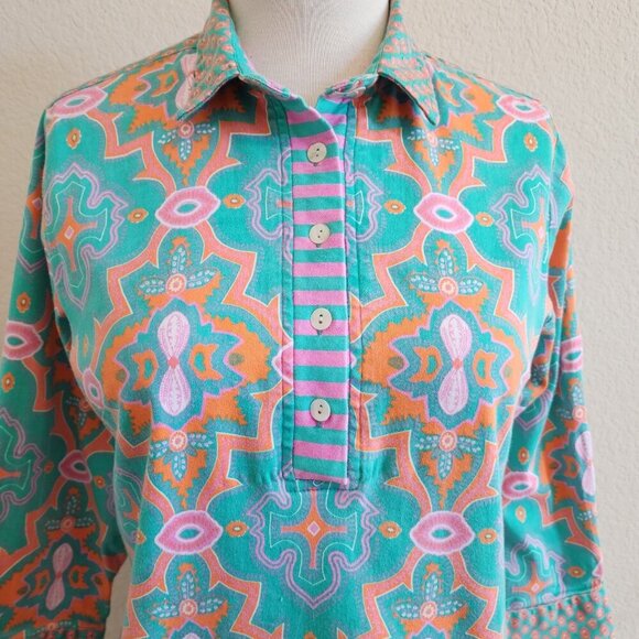 Gretchen Scott Bright Mixed Print Partial Button Front 3/4 Sleeve Popover Top L - Picture 3 of 9